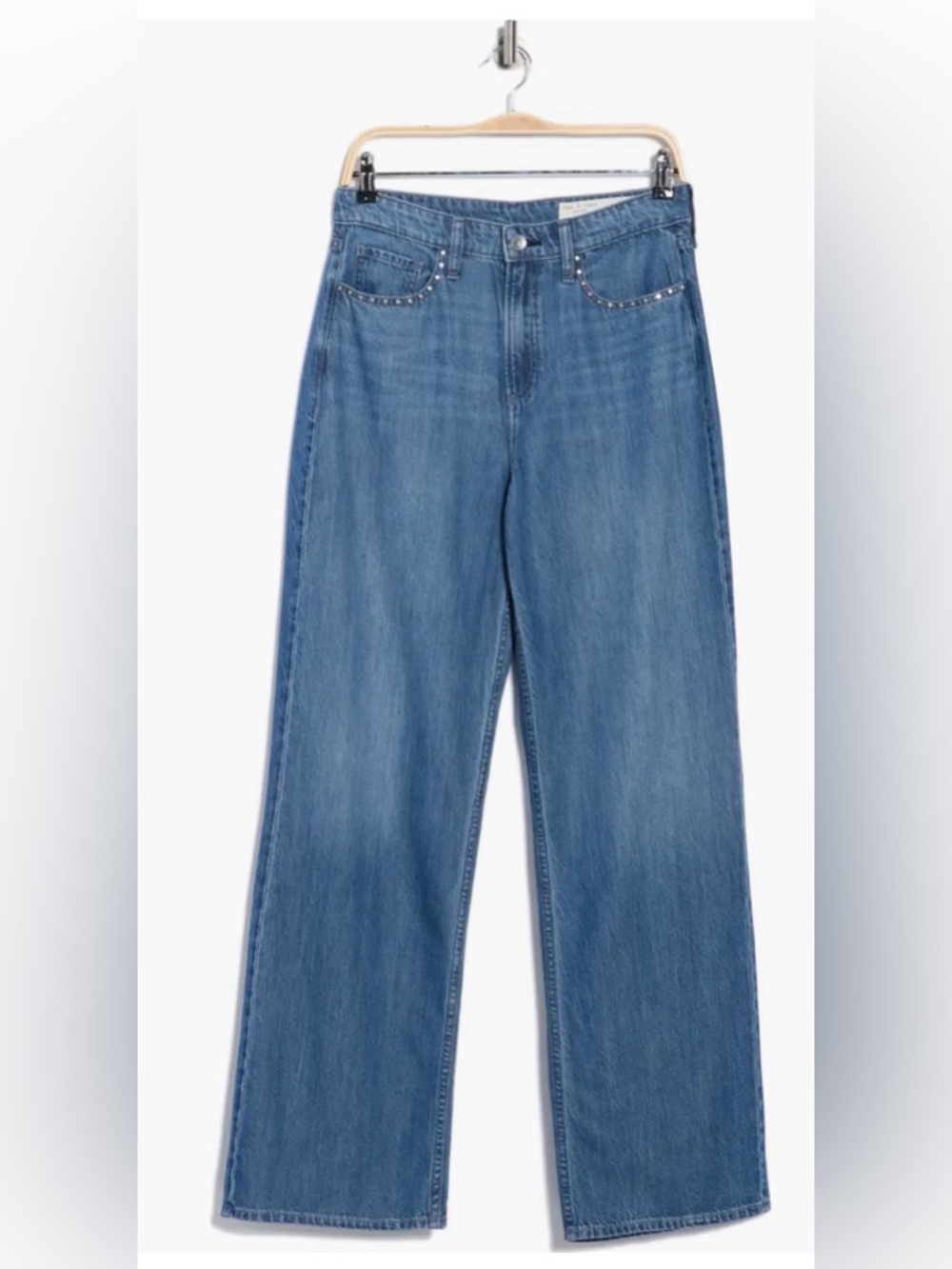 NWT Rag & Bone Mid Rise Wide Leg Jeans The Lori 29 Acid Wash Stud